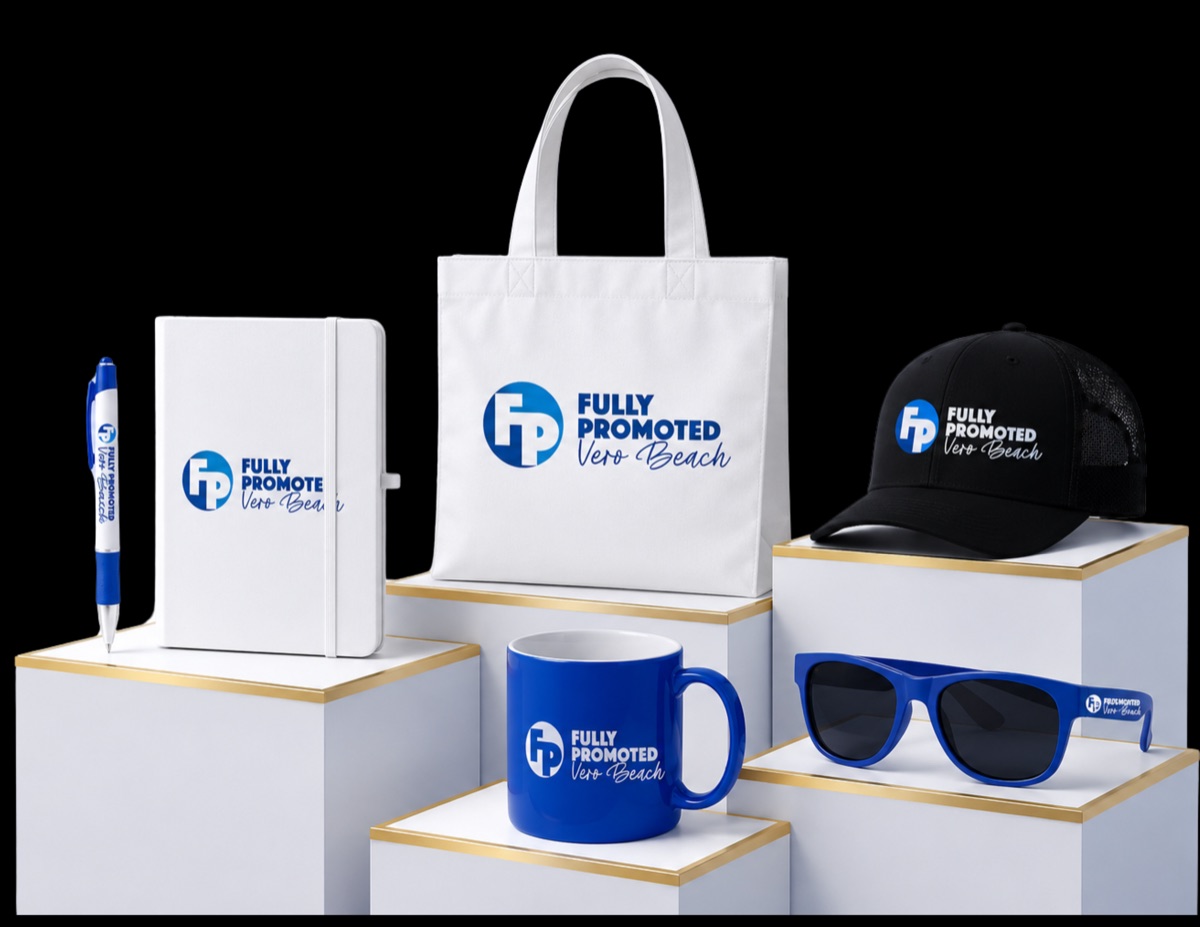 Branded gift set: pen, notebook, tote bag, mug, cap and sunglasses