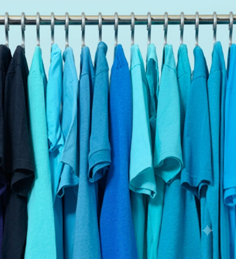 Rack of blue tees